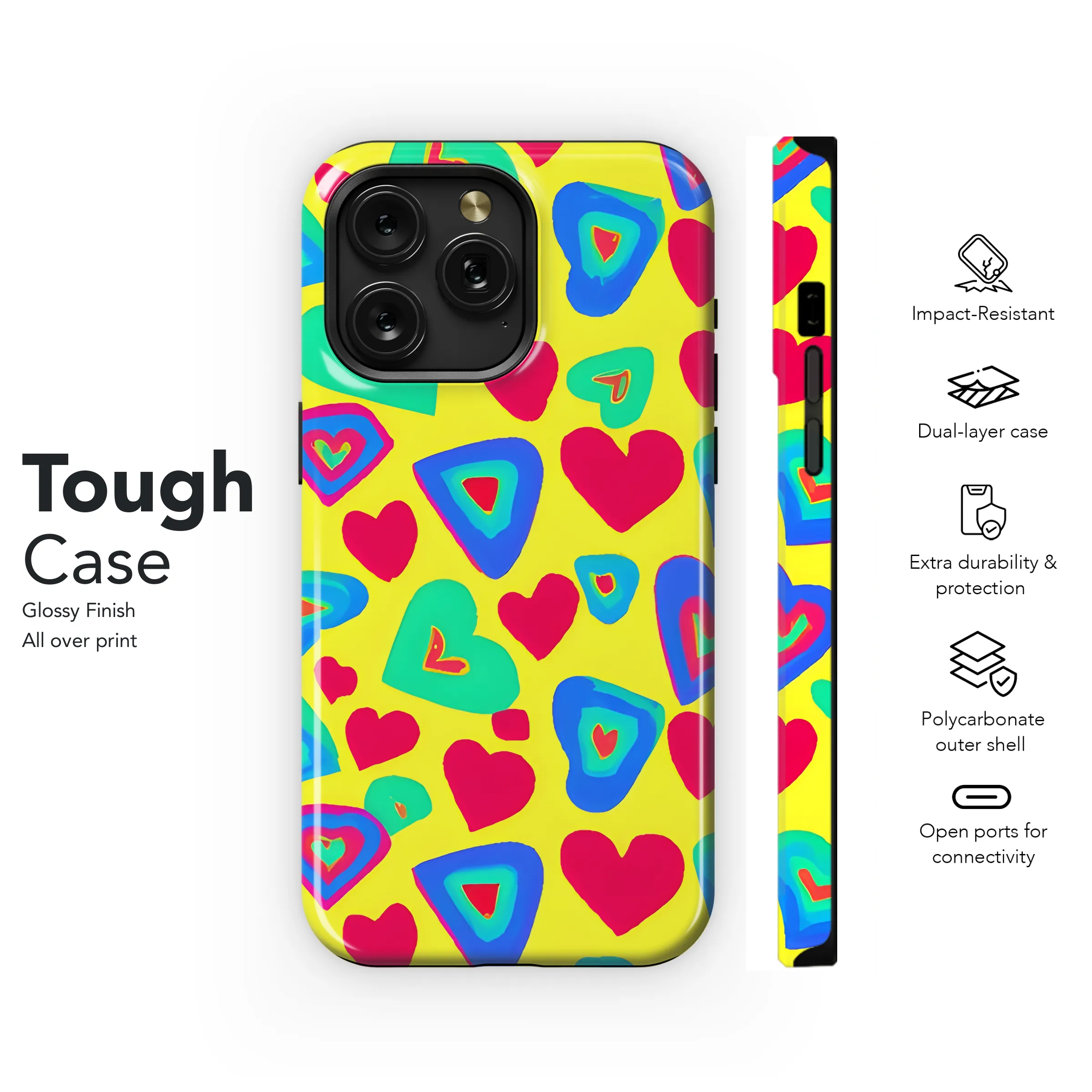 70s Style Hearts Phone Case iPhone Samsung Cover Pixel 3603