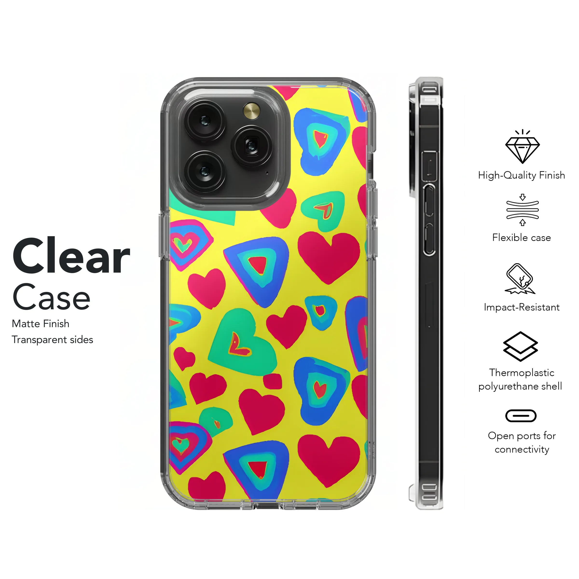 70s Style Hearts Phone Case iPhone Samsung Cover Pixel 3603