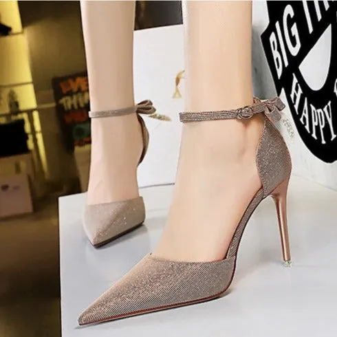 Back bow tie pointed toe stiletto high heels sandals summer fashion party dressy heels