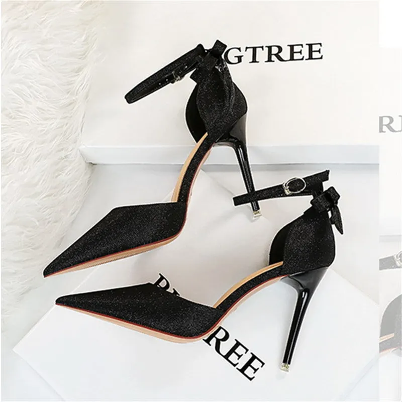 Back bow tie pointed toe stiletto high heels sandals summer fashion party dressy heels
