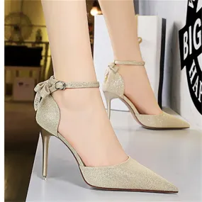 Back bow tie pointed toe stiletto high heels sandals summer fashion party dressy heels