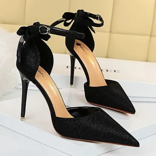 Back bow tie pointed toe stiletto high heels sandals summer fashion party dressy heels