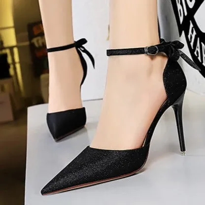 Back bow tie pointed toe stiletto high heels sandals summer fashion party dressy heels