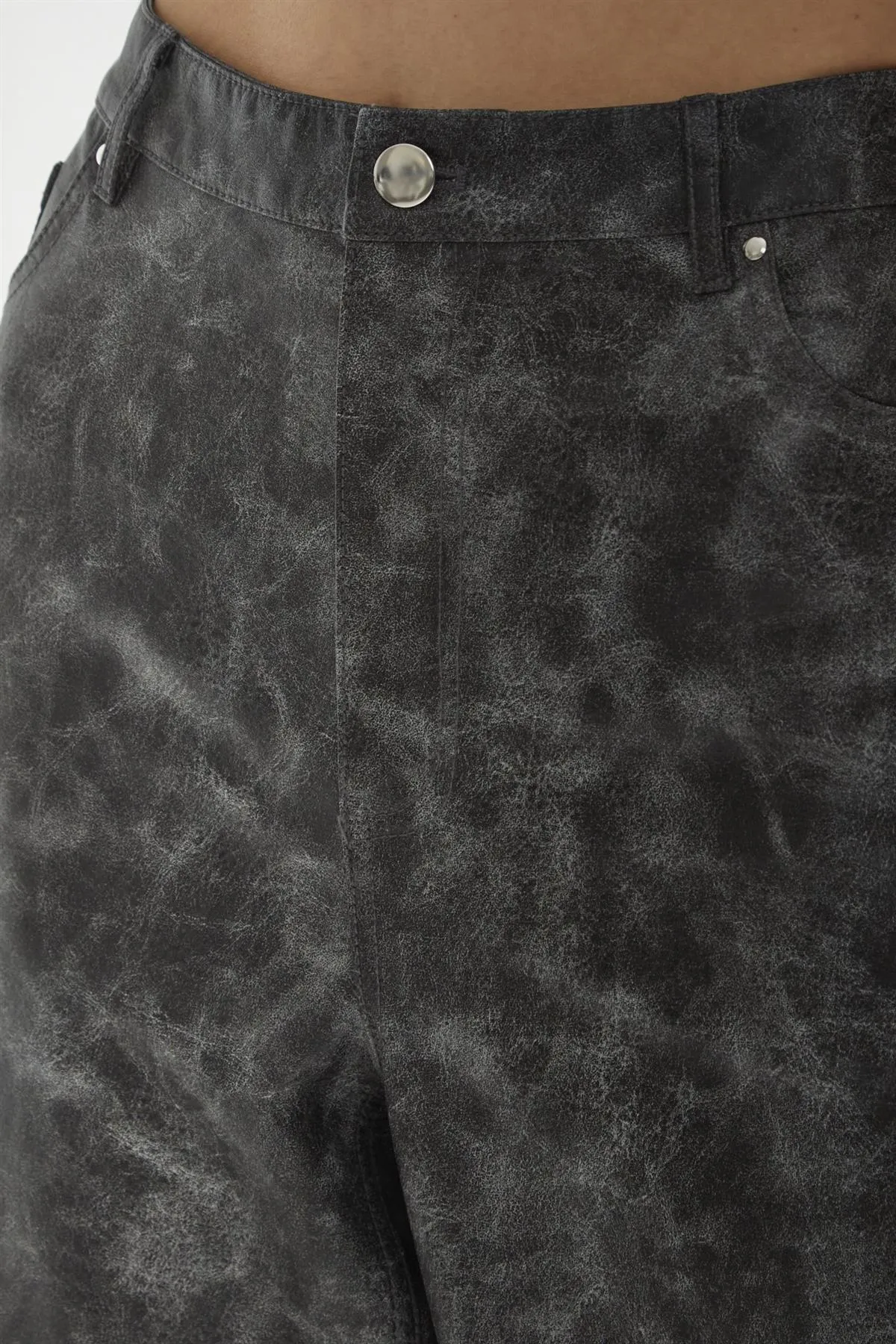Black Marble PU Wide-Leg High-Waist-Trousers