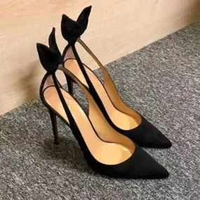 Black sweet back bowtie slingback stiletto high heels pumps | Sexy bunny ears high heels