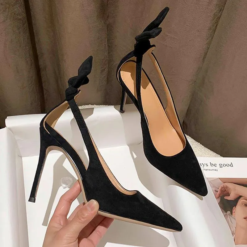 Black sweet back bowtie slingback stiletto high heels pumps | Sexy bunny ears high heels