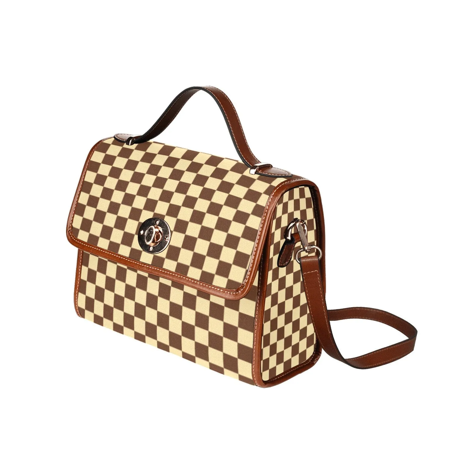 Brown Checker Handbag, Checker Bag, Brown Checker Satchel Handbag, Retro Handbag, Vintage Handbag Style, Mod 60s purse style