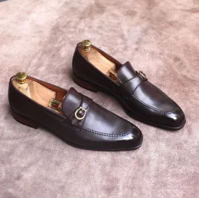 Brown Leather Benalla Slip On Buckle Loafers
