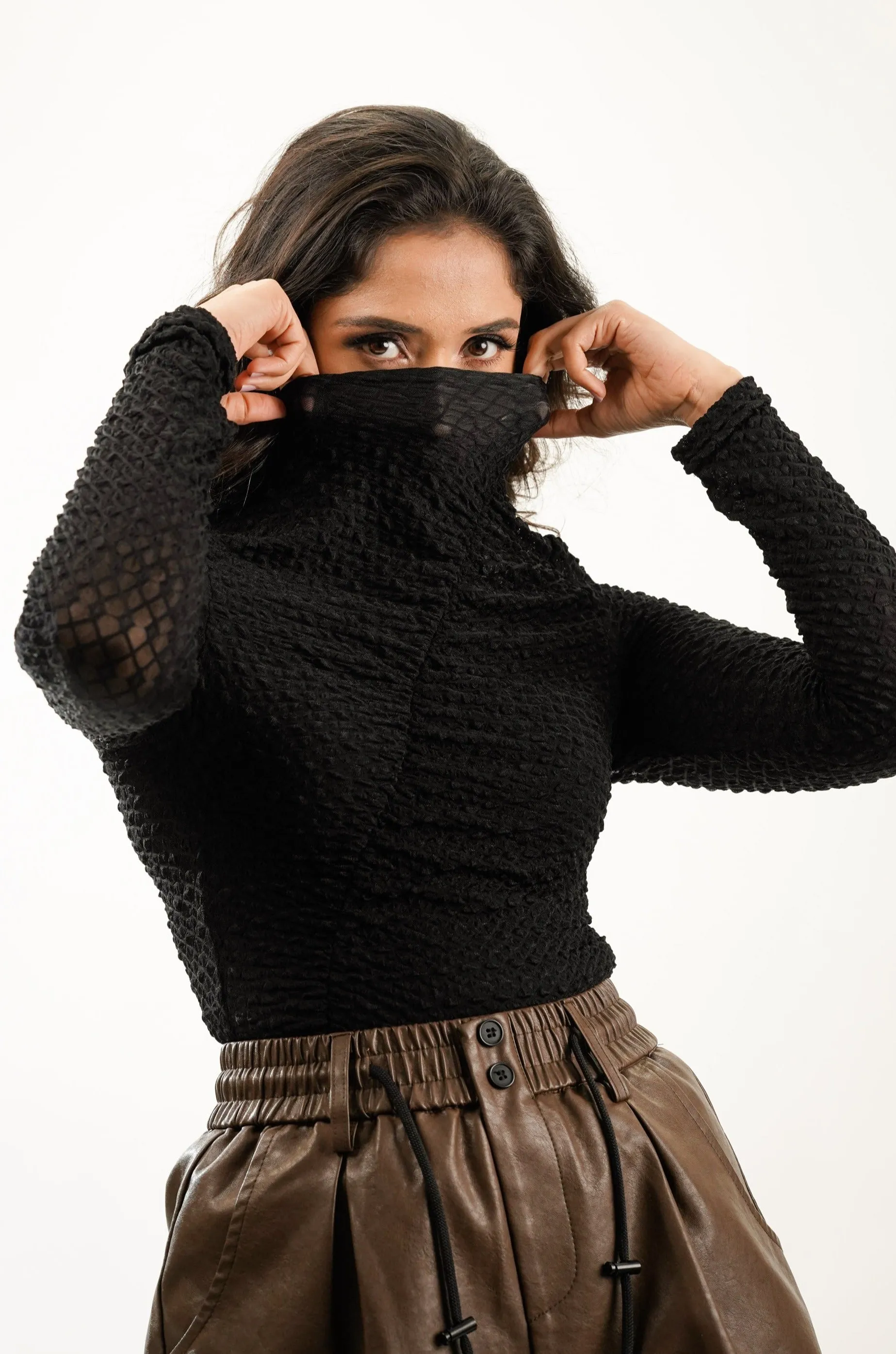 Brush Ink Mesh Ruched Top