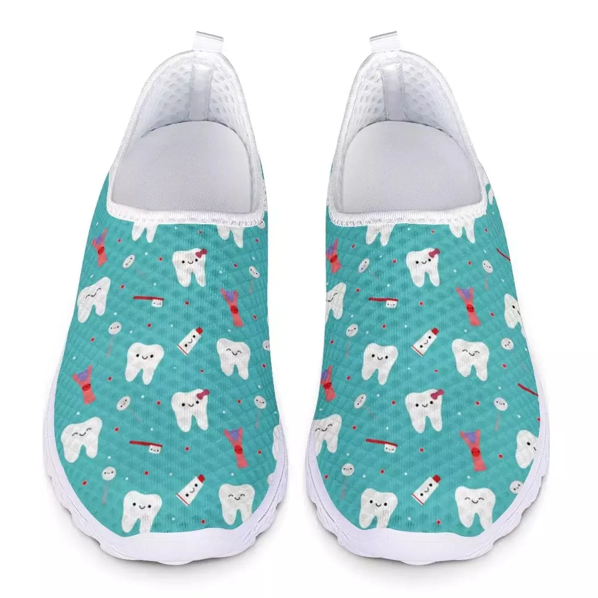 Cartoon Tooth Dentist Pattern Loafers Women Slip On Sneakers Mesh Ladies Casual Shoes Summer Sport Jogging Shoes Woman Flats