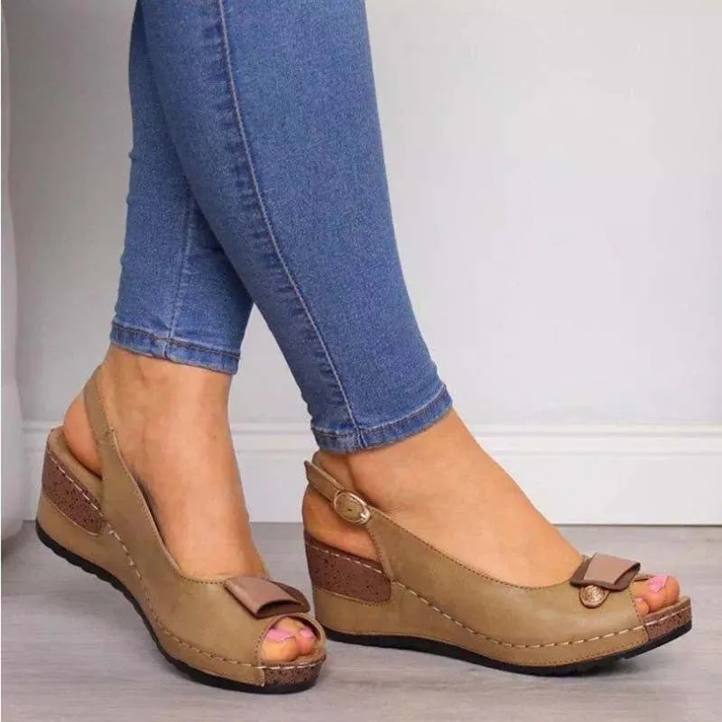 Casual Sewing Women Comfortable Ladies Retro Wedges Sandals Plus Size