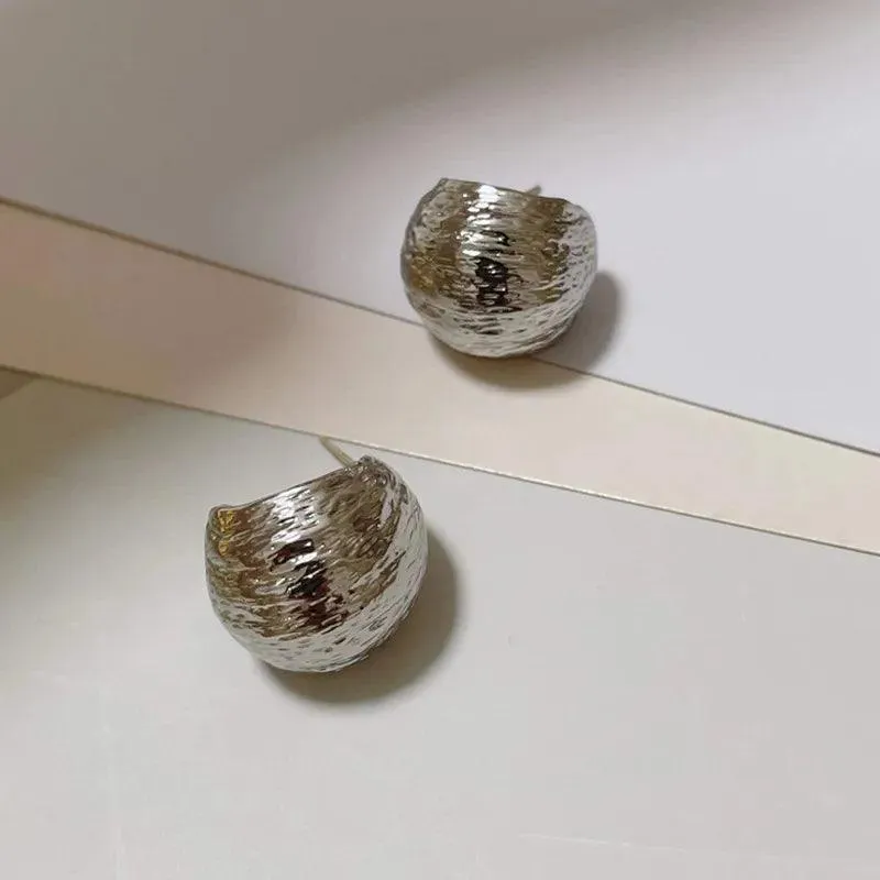 Chunky Dome Gold Teardrop Earrings: Vintage Stainless Steel Hoops