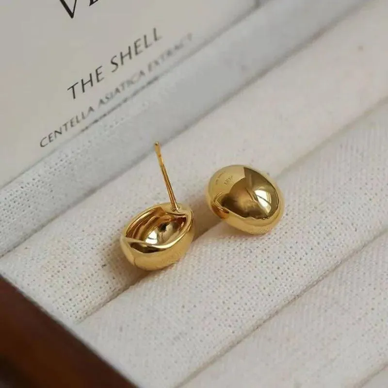 Chunky Dome Gold Teardrop Earrings: Vintage Stainless Steel Hoops