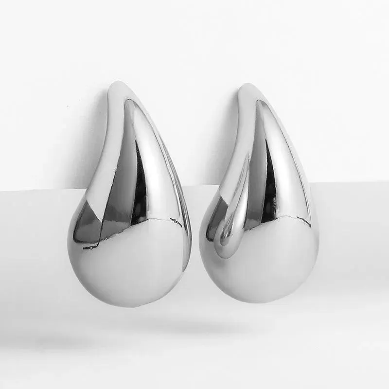 Chunky Dome Gold Teardrop Earrings: Vintage Stainless Steel Hoops