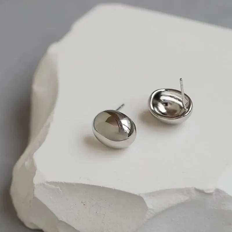 Chunky Dome Gold Teardrop Earrings: Vintage Stainless Steel Hoops