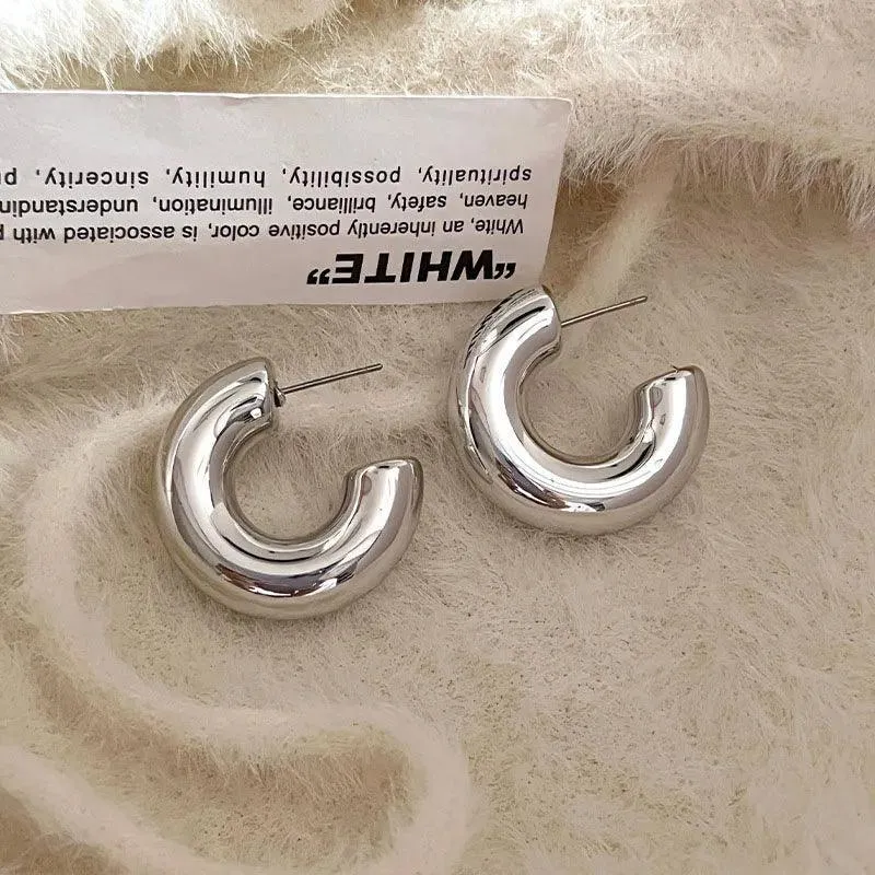 Chunky Dome Gold Teardrop Earrings: Vintage Stainless Steel Hoops