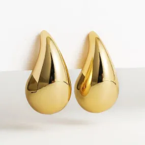 Chunky Dome Gold Teardrop Earrings: Vintage Stainless Steel Hoops