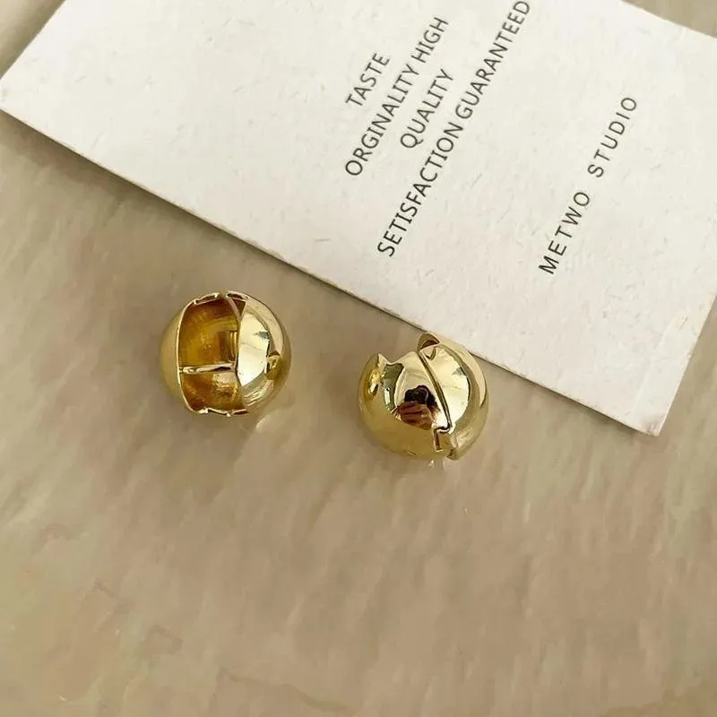 Chunky Dome Gold Teardrop Earrings: Vintage Stainless Steel Hoops