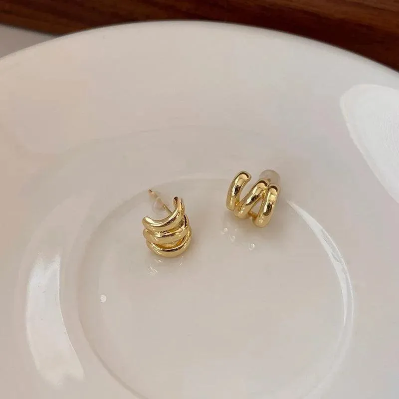 Chunky Dome Gold Teardrop Earrings: Vintage Stainless Steel Hoops