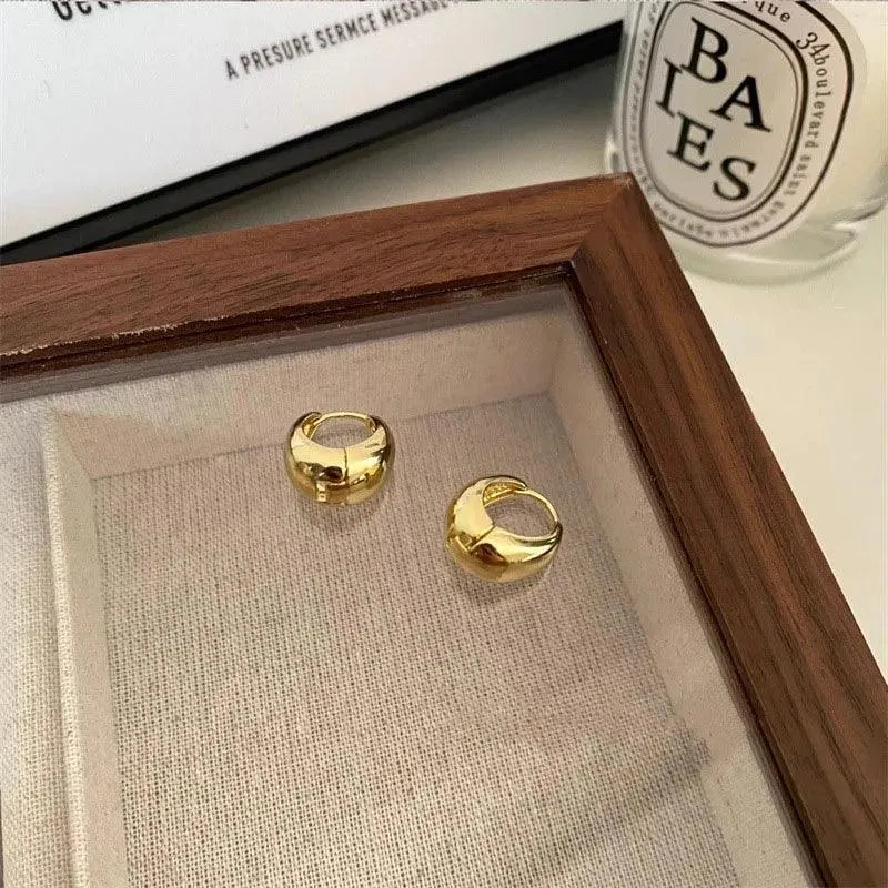 Chunky Dome Gold Teardrop Earrings: Vintage Stainless Steel Hoops