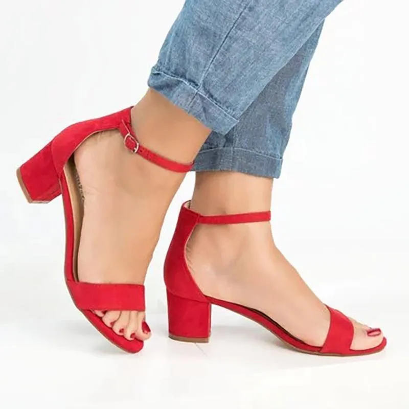 Chunky Heel Buckle Casual PU Sandals