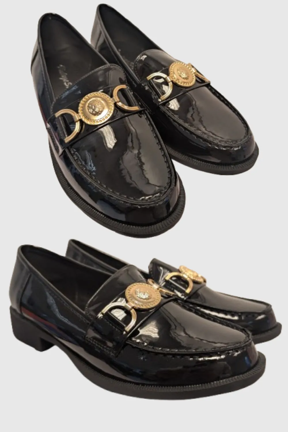 DESIGNER BLACK PATENT SLIP ON LOAFER