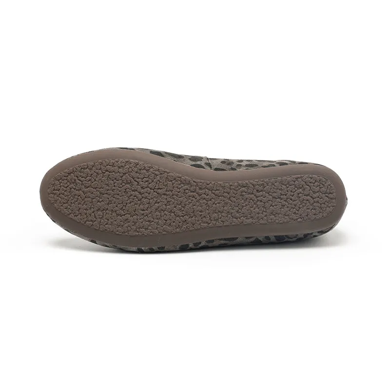 Dwarves Studio Casual Leopard Print Suede Flats | Round-Toe Slip-On Shoes in Brown/Grey/Apricot