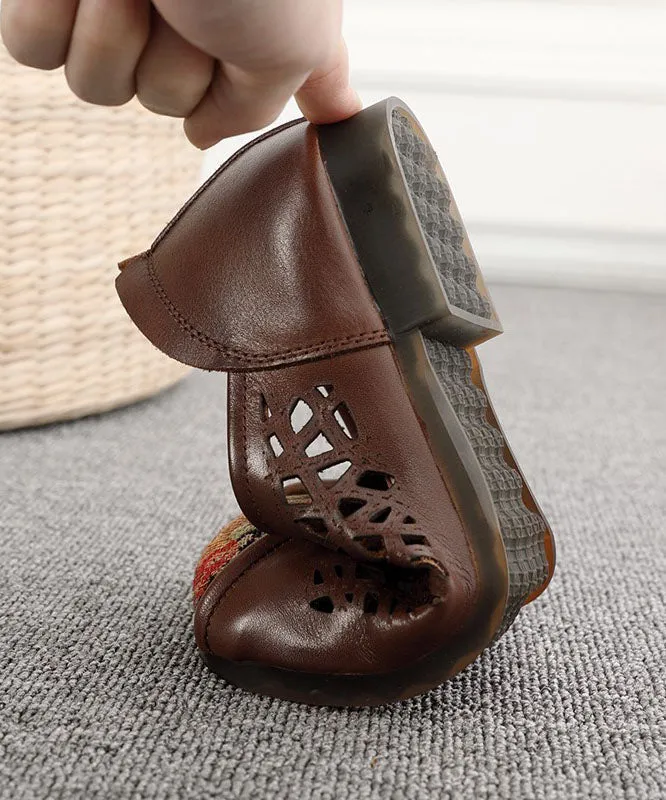 Green Hollow Out Cowhide Leather Flat Shoes For Women Splicing Flats LC0517