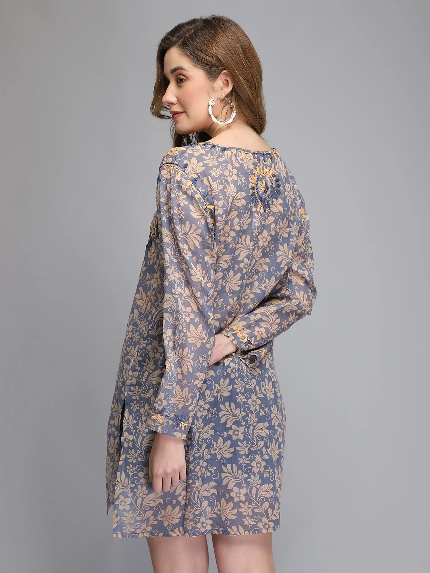 Grey hand embroidered cotton tunic