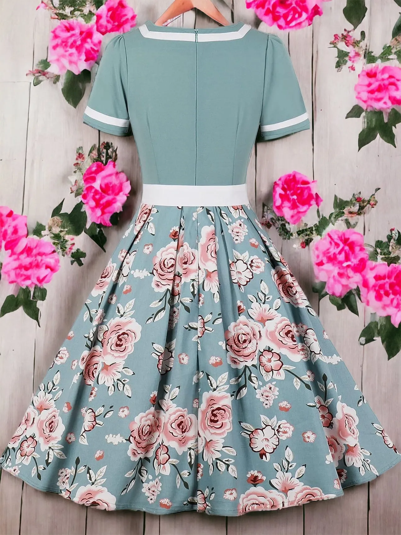Hepburn Inspired Floral Bottom Swing Dress (US Sizes Small - 4XLarge)