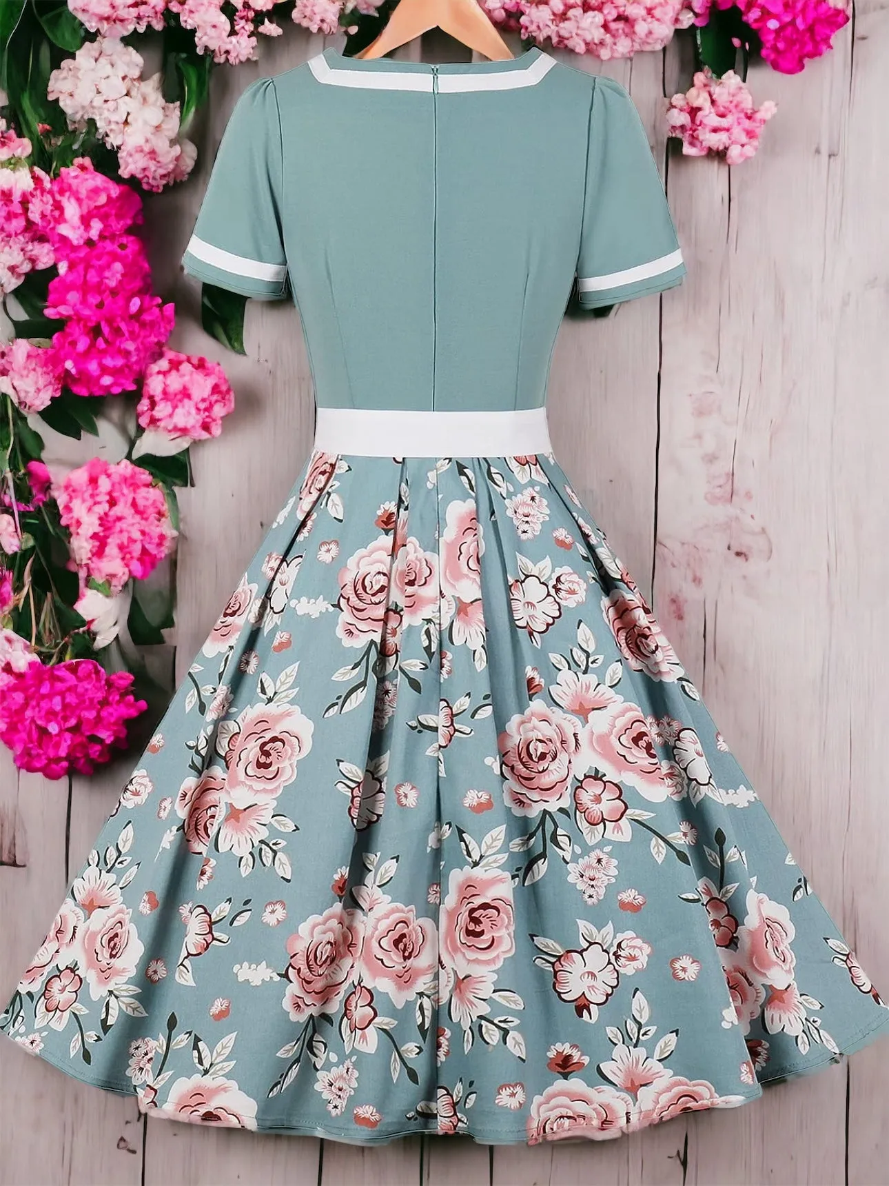 Hepburn Inspired Floral Bottom Swing Dress (US Sizes Small - 4XLarge)