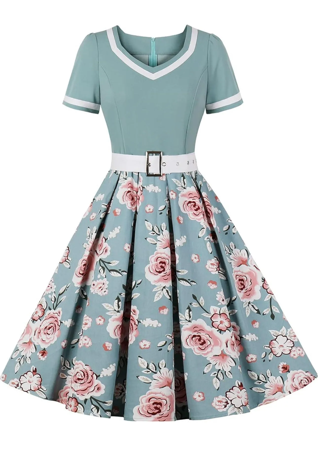 Hepburn Inspired Floral Bottom Swing Dress (US Sizes Small - 4XLarge)