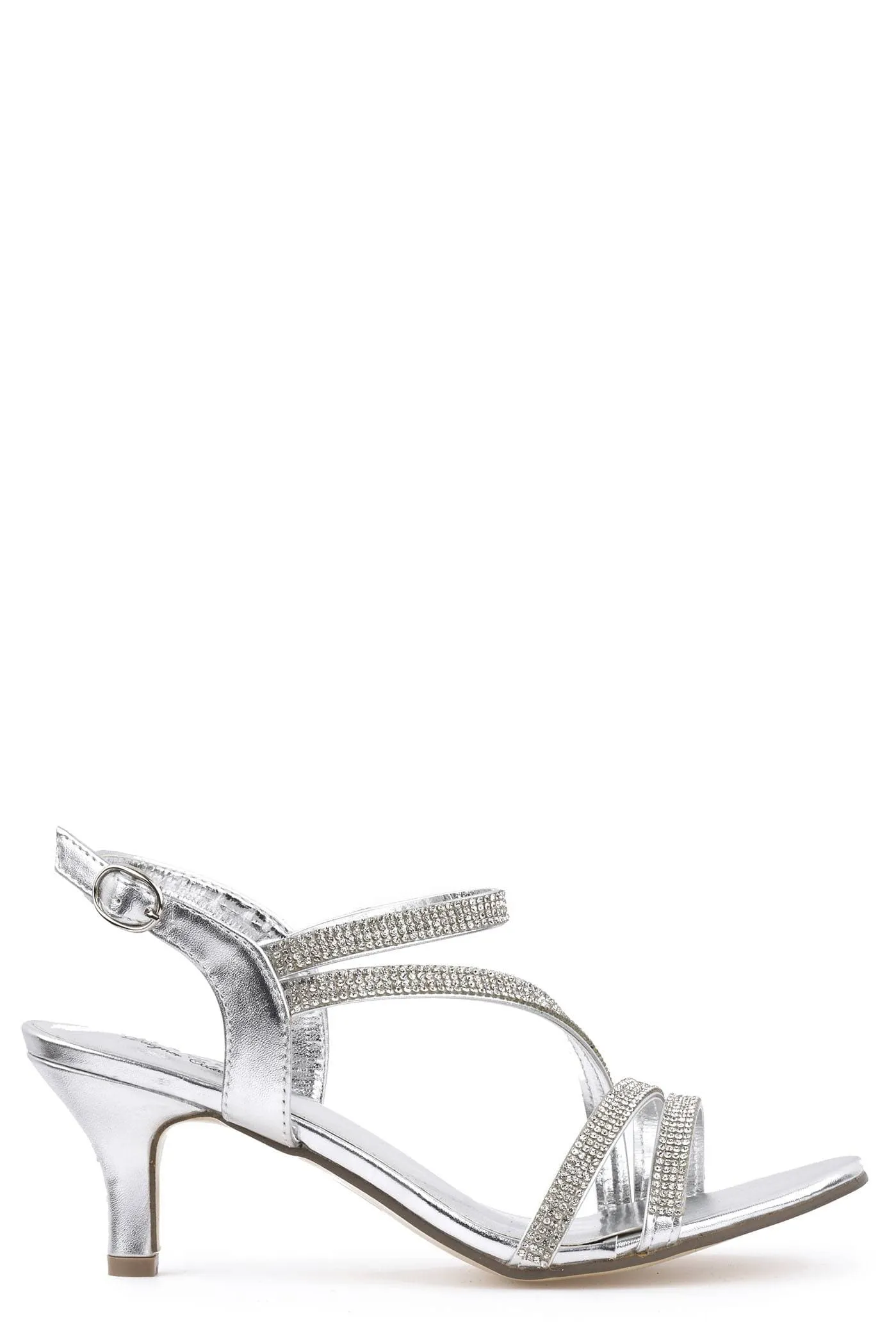Magadelena Crossover Diamante Anklestrap Sandal in Silver