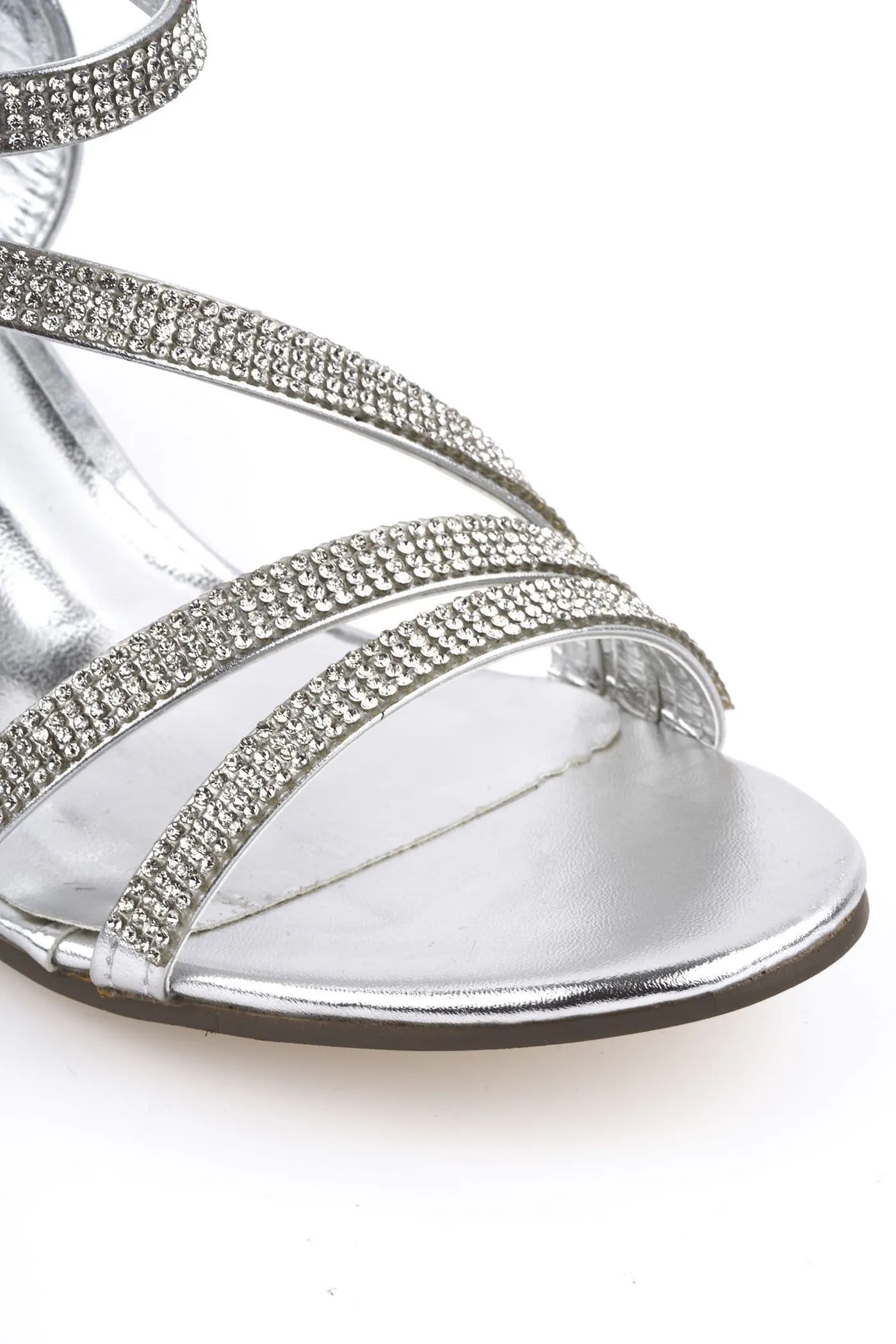 Magadelena Crossover Diamante Anklestrap Sandal in Silver