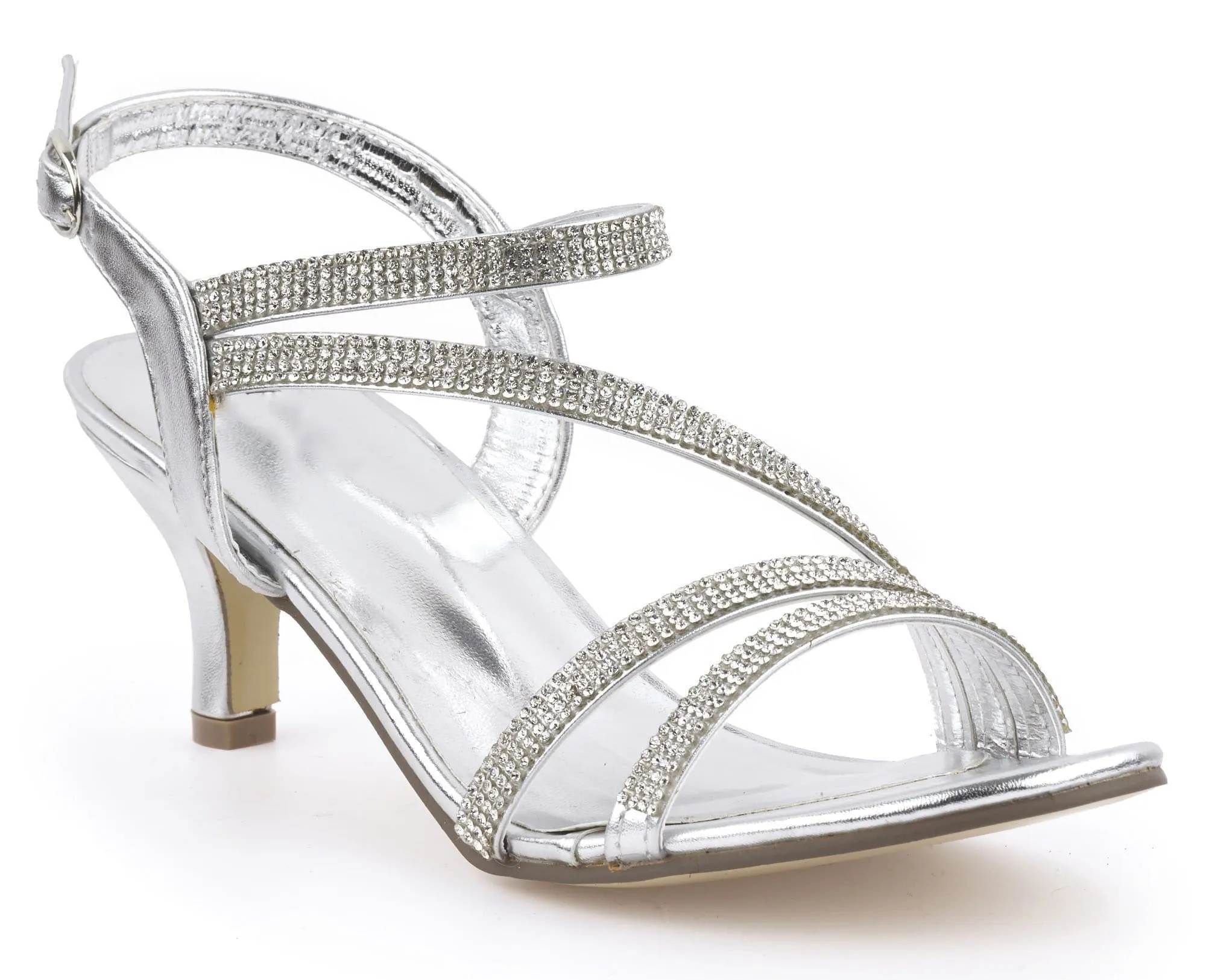 Magadelena Crossover Diamante Anklestrap Sandal in Silver
