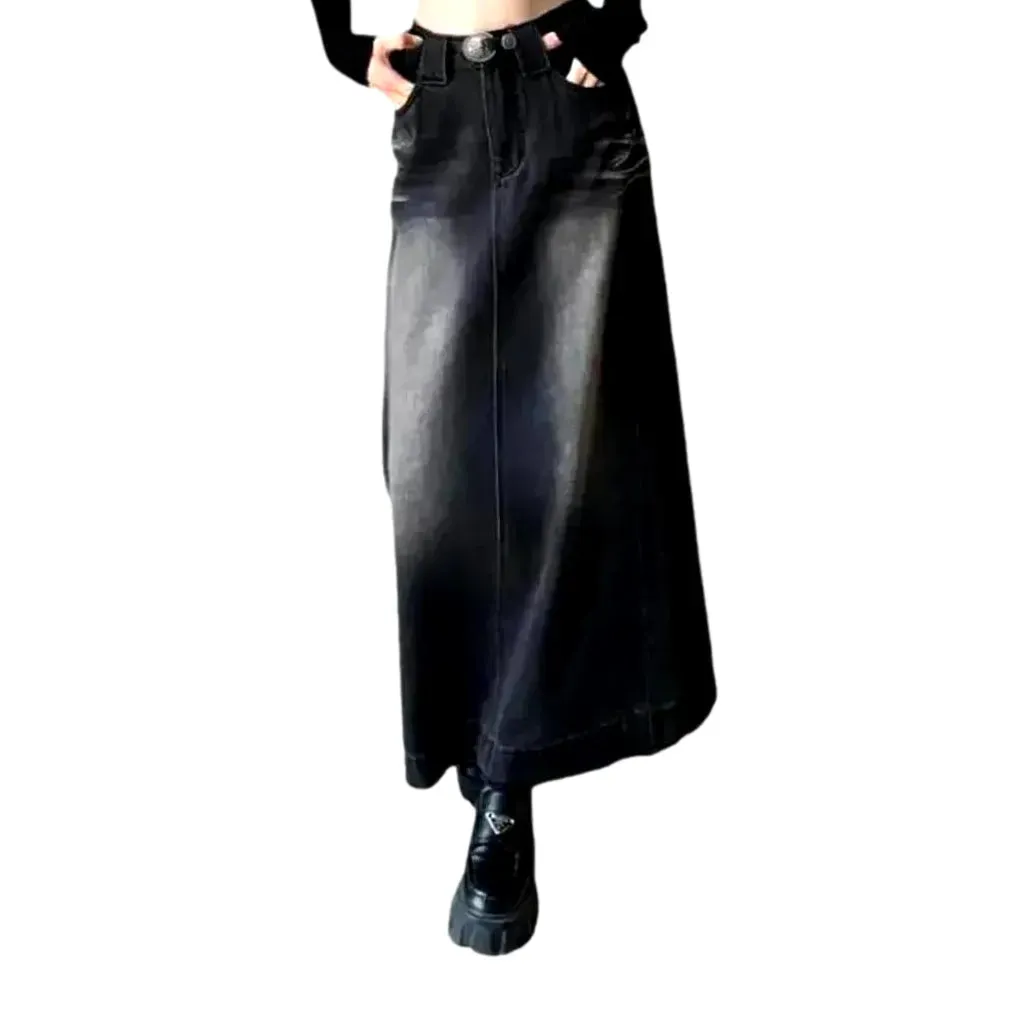 Maxi creased stylish jean skirt