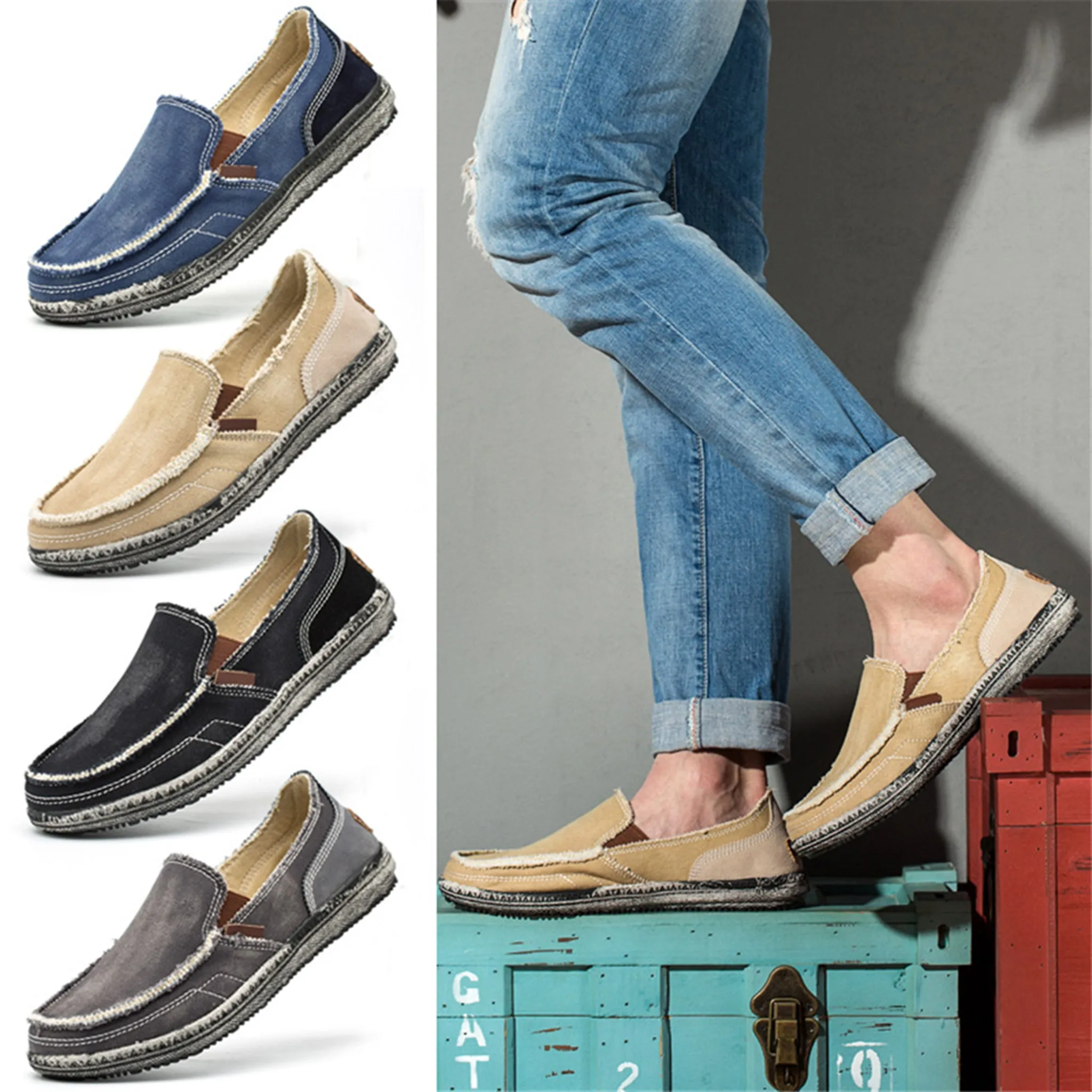 Mens Canvas Shoes Vintage Breathable Slip on Loafers for Walking | runandup