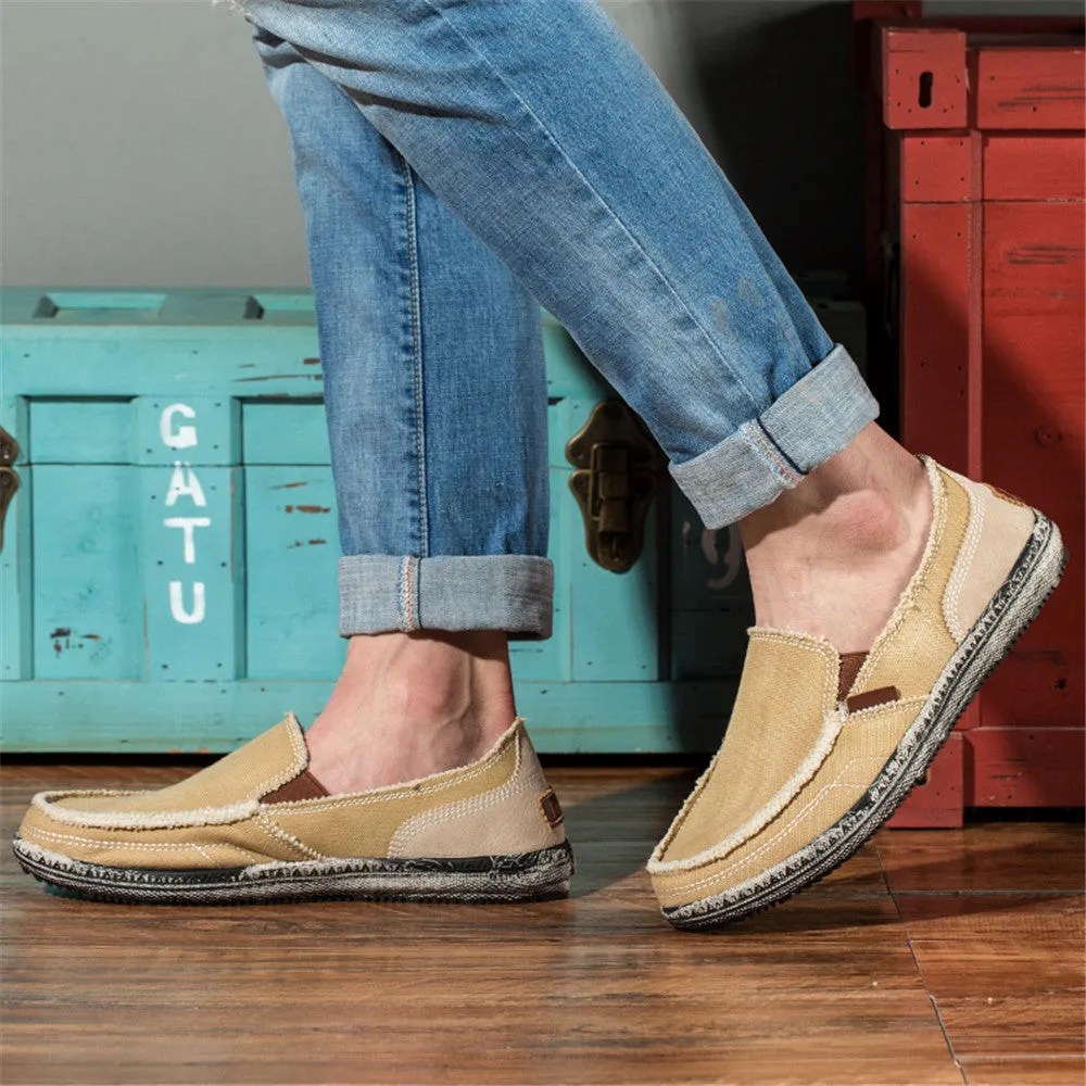 Mens Canvas Shoes Vintage Breathable Slip on Loafers for Walking | runandup