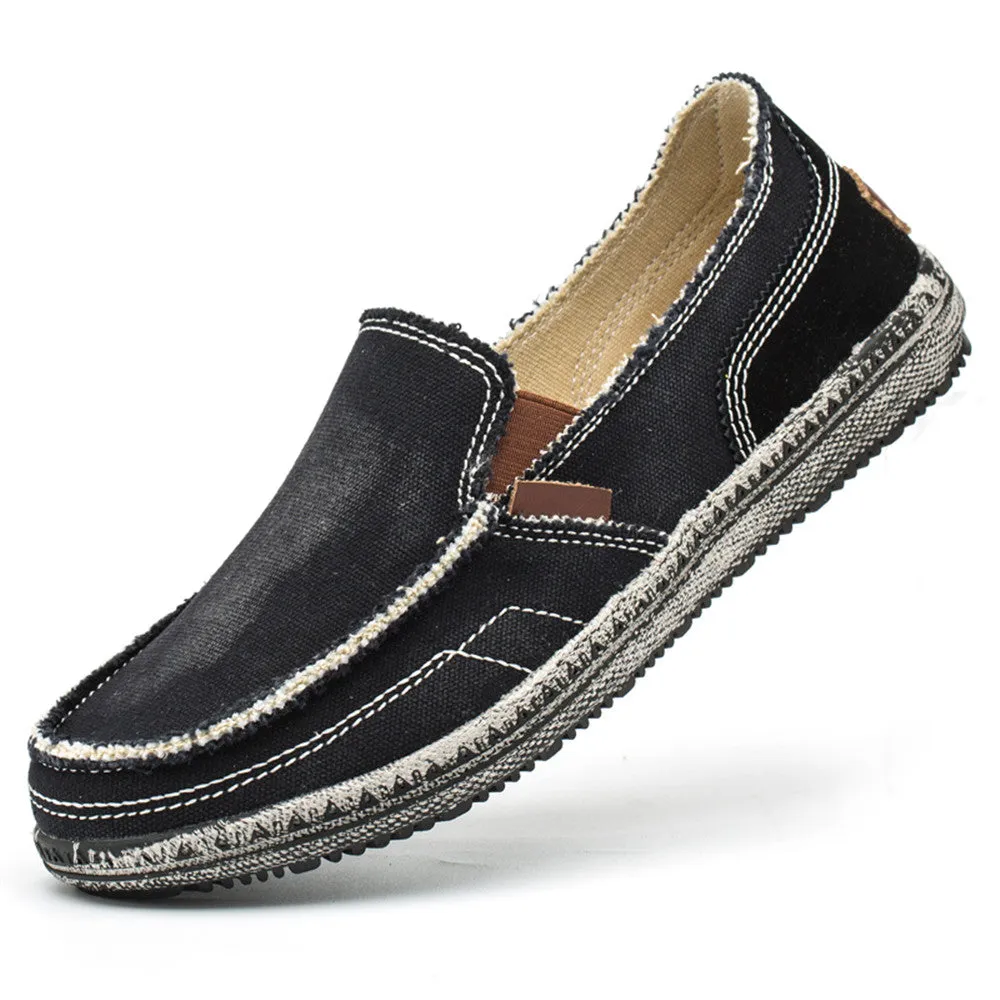 Mens Canvas Shoes Vintage Breathable Slip on Loafers for Walking | runandup