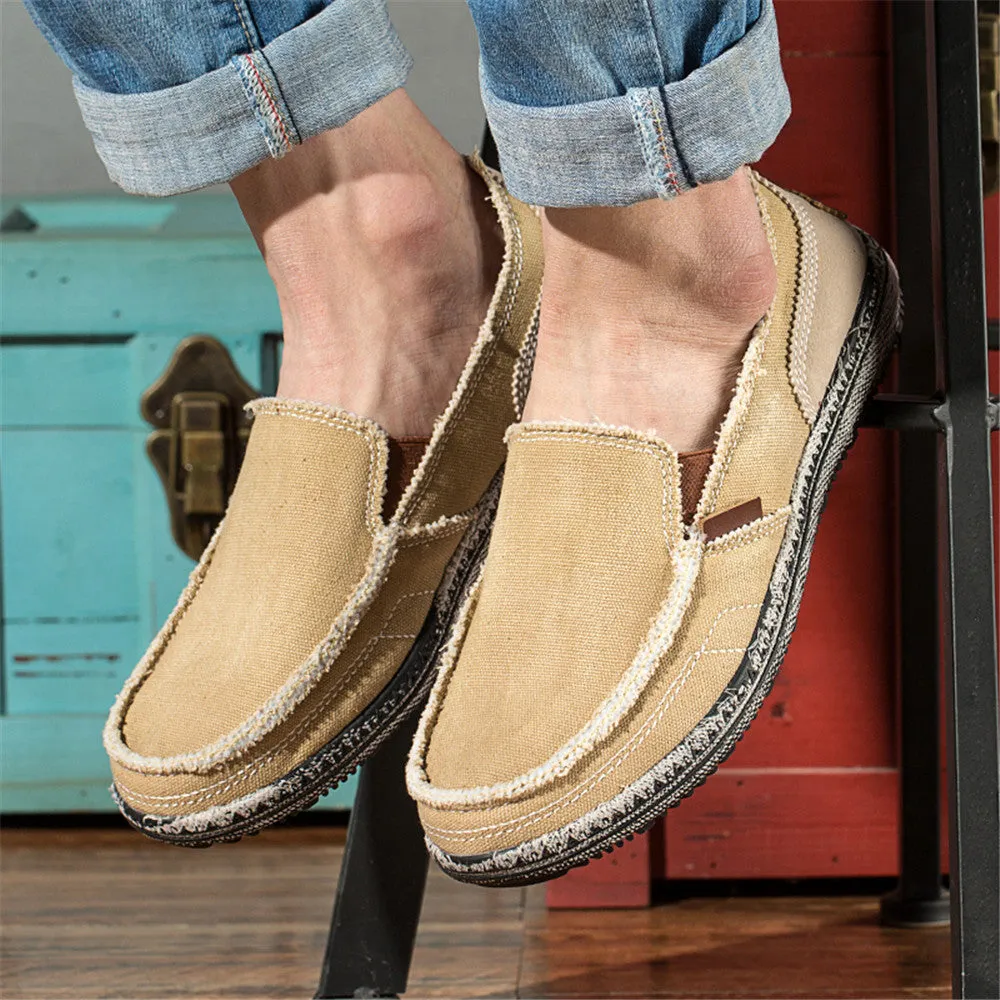 Mens Canvas Shoes Vintage Breathable Slip on Loafers for Walking | runandup