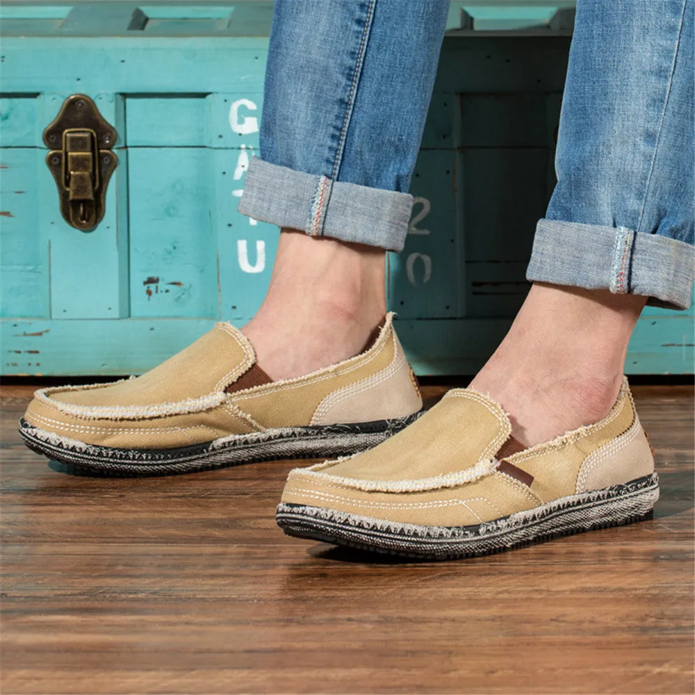 Mens Canvas Shoes Vintage Breathable Slip on Loafers for Walking | runandup