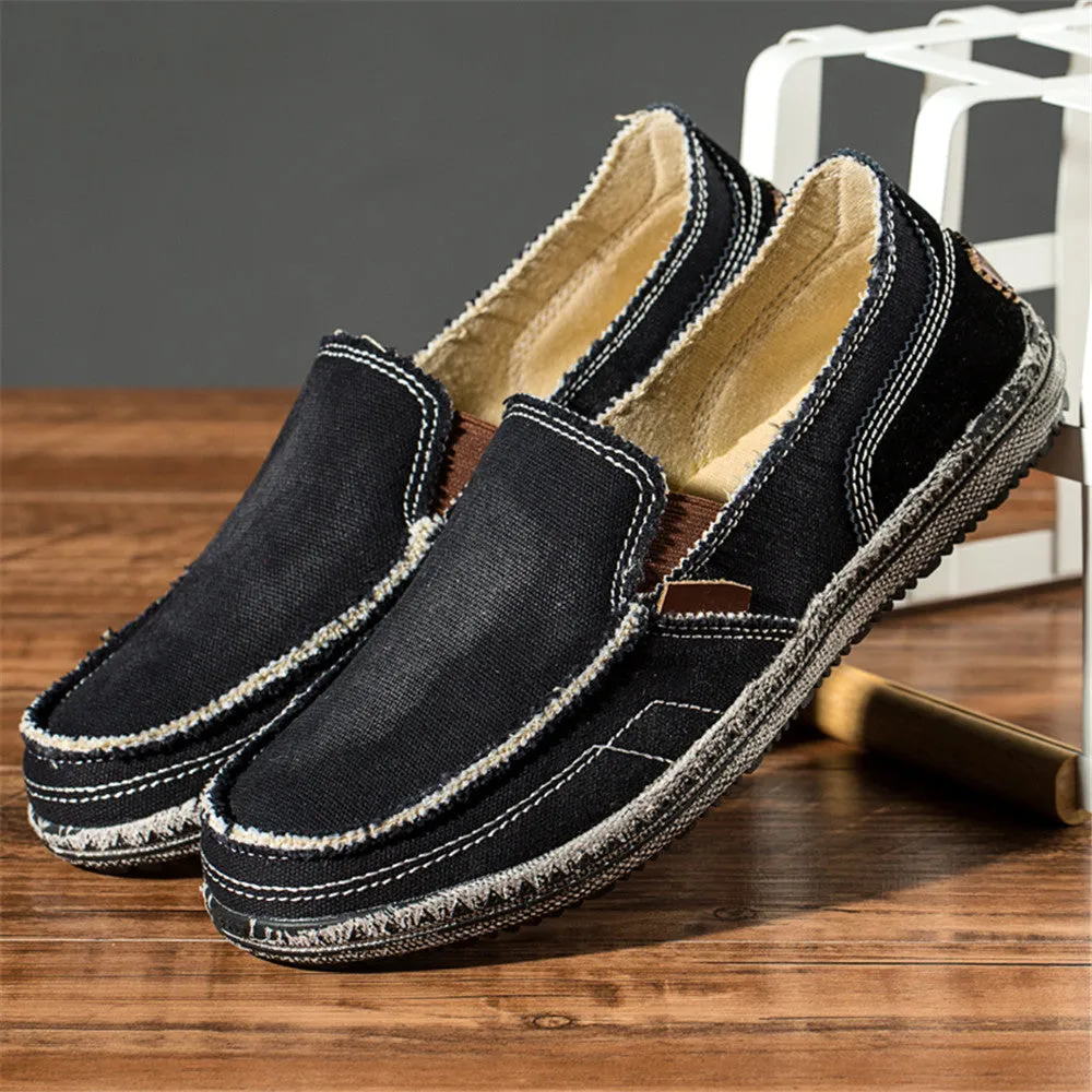 Mens Canvas Shoes Vintage Breathable Slip on Loafers for Walking | runandup