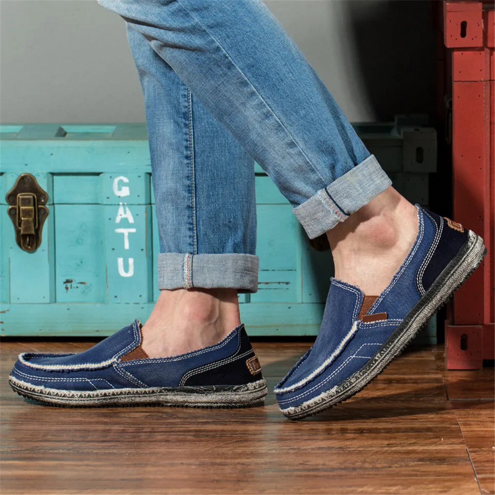 Mens Canvas Shoes Vintage Breathable Slip on Loafers for Walking | runandup