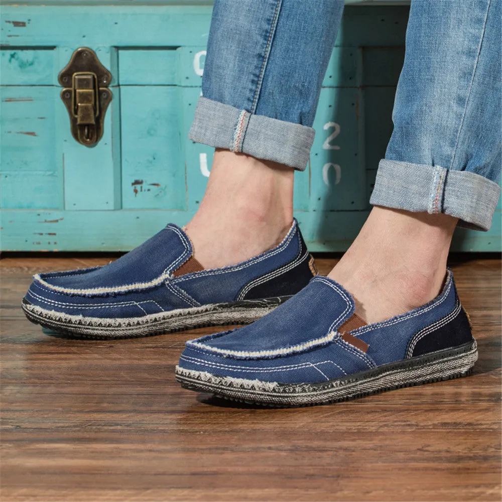 Mens Canvas Shoes Vintage Breathable Slip on Loafers for Walking | runandup
