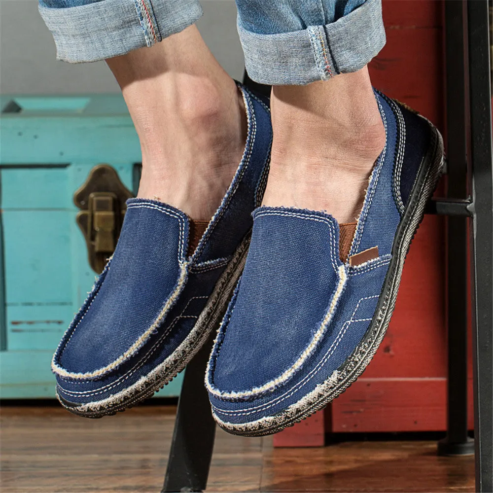 Mens Canvas Shoes Vintage Breathable Slip on Loafers for Walking | runandup