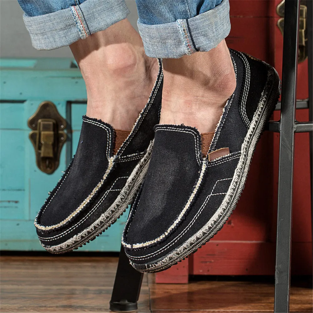 Mens Canvas Shoes Vintage Breathable Slip on Loafers for Walking | runandup