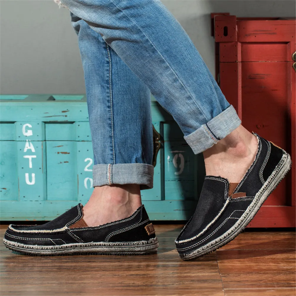 Mens Canvas Shoes Vintage Breathable Slip on Loafers for Walking | runandup