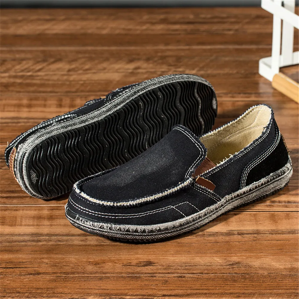 Mens Canvas Shoes Vintage Breathable Slip on Loafers for Walking | runandup