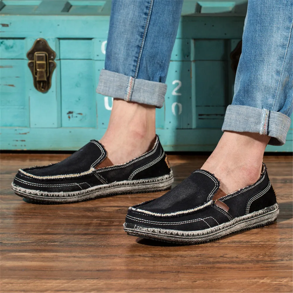 Mens Canvas Shoes Vintage Breathable Slip on Loafers for Walking | runandup
