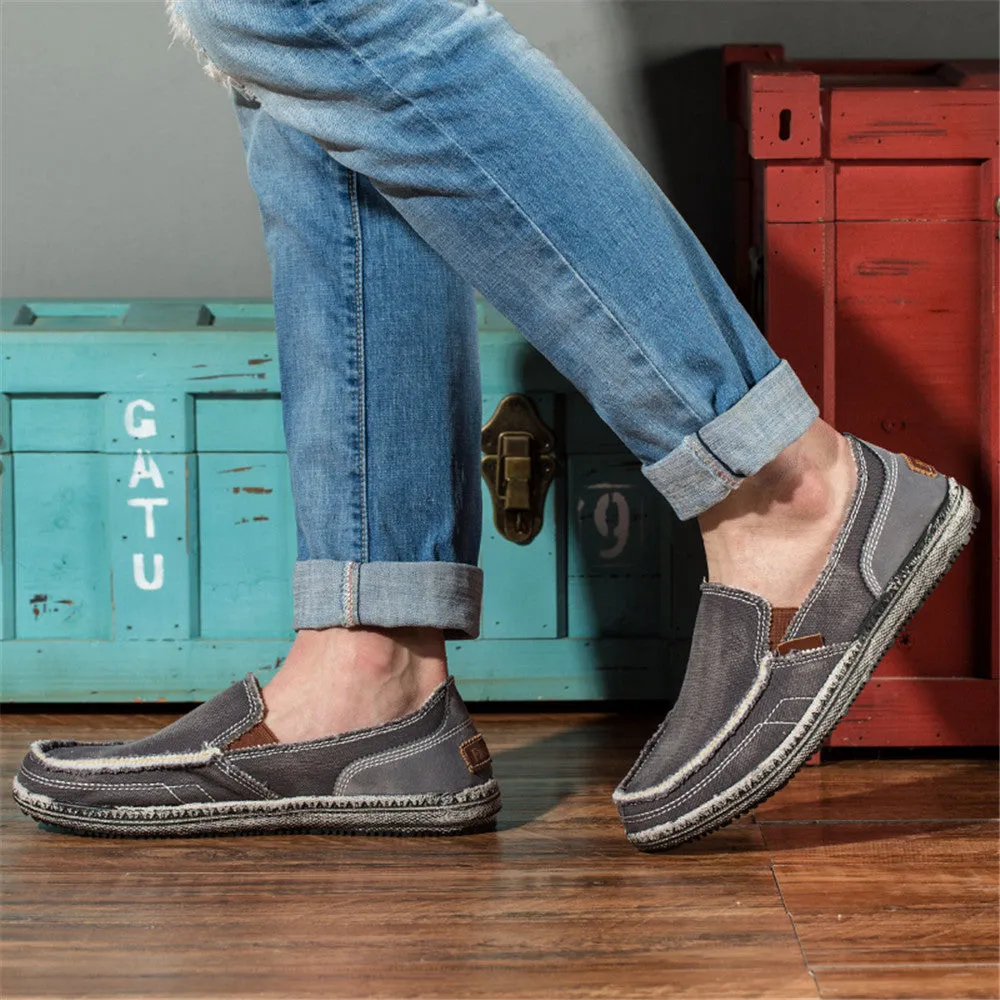 Mens Canvas Shoes Vintage Breathable Slip on Loafers for Walking | runandup